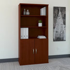 Mahogany / Cherry / Mocha 5-Shelf Bookcase with 2 Doors and Adjustable Shelves, Single