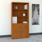 Mahogany / Cherry / Mocha 5-Shelf Bookcase with 2 Doors and Adjustable Shelves, Single