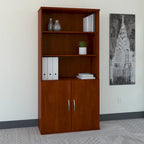 Mahogany / Cherry / Mocha 5-Shelf Bookcase with 2 Doors and Adjustable Shelves, Single