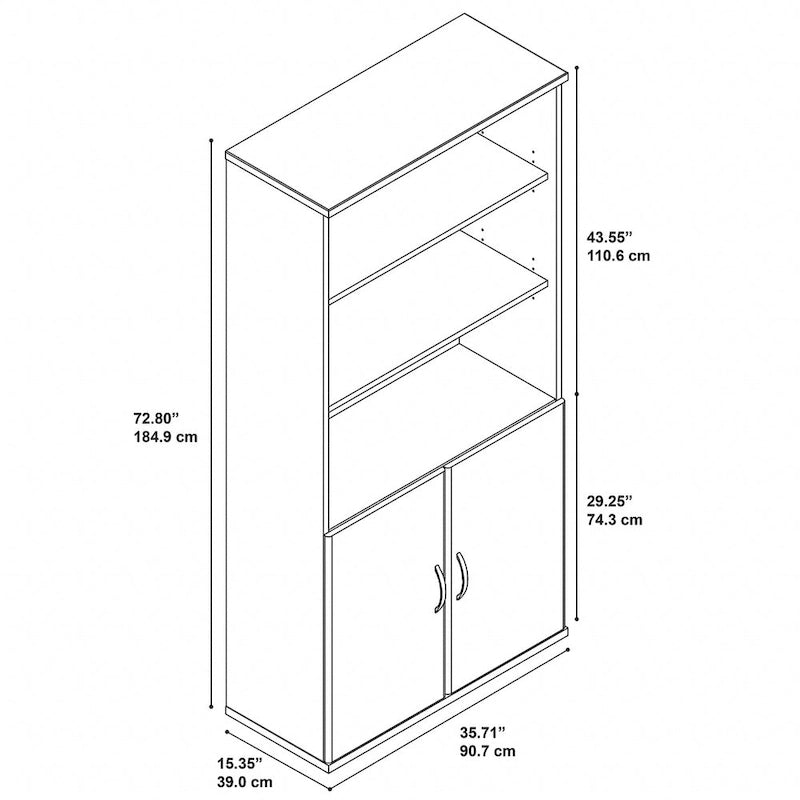 Mahogany / Cherry / Mocha 5-Shelf Bookcase with 2 Doors and Adjustable Shelves, Single