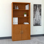 Mahogany / Cherry / Mocha 5-Shelf Bookcase with 2 Doors and Adjustable Shelves, Single
