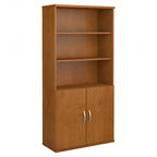 Mahogany / Cherry / Mocha 5-Shelf Bookcase with 2 Doors and Adjustable Shelves, Single