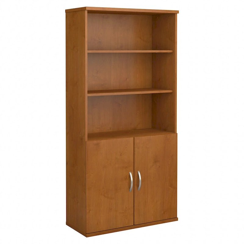Mahogany / Cherry / Mocha 5-Shelf Bookcase with 2 Doors and Adjustable Shelves, Single