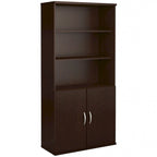 Mahogany / Cherry / Mocha 5-Shelf Bookcase with 2 Doors and Adjustable Shelves, Single