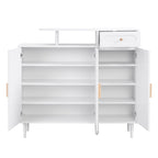 Elegant Shoe Cabinet with Arched Doors and Drawer, Cream Style Storage Sideboard with Adjustable Shelves and Solid Wood Legs