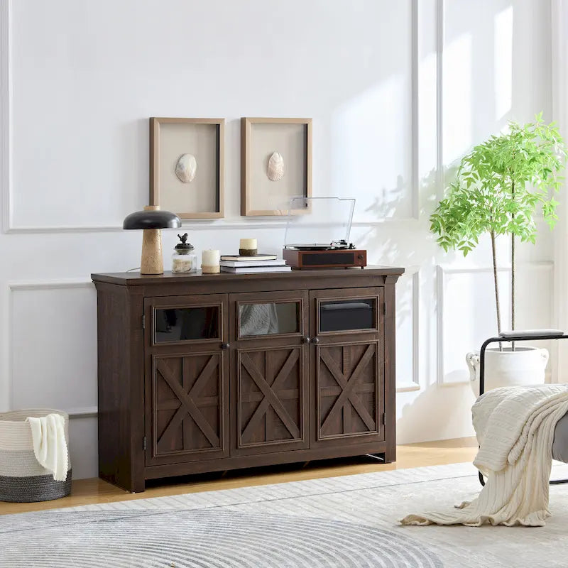 Farmhouse Sideboard Buffet Cabinet with Storage with 3 Doors, Kitchen Storage Cabinet, Coffee Bar Cabinet with Adjustable Shelf