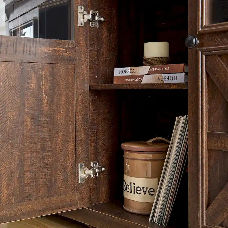 Farmhouse Sideboard Buffet Cabinet with Storage with 3 Doors, Kitchen Storage Cabinet, Coffee Bar Cabinet with Adjustable Shelf