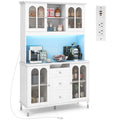 White 73" Tall Kitchen Pantry Cabinet with LED Lights & Power Outlets
