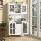 White 73" Tall Kitchen Pantry Cabinet with LED Lights & Power Outlets