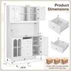 White 73" Tall Kitchen Pantry Cabinet with LED Lights & Power Outlets