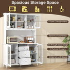 White 73" Tall Kitchen Pantry Cabinet with LED Lights & Power Outlets
