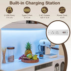 White 73" Tall Kitchen Pantry Cabinet with LED Lights & Power Outlets