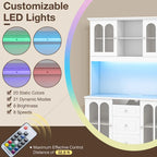 White 73" Tall Kitchen Pantry Cabinet with LED Lights & Power Outlets
