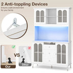 White 73" Tall Kitchen Pantry Cabinet with LED Lights & Power Outlets