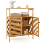 Natural Bamboo Floor Storage Cabinet with Louvered Doors and Open Shelf, Single, Freestanding