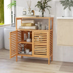 Natural Bamboo Floor Storage Cabinet with Louvered Doors and Open Shelf, Single, Freestanding