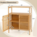 Natural Bamboo Floor Storage Cabinet with Louvered Doors and Open Shelf, Single, Freestanding
