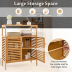 Natural Bamboo Floor Storage Cabinet with Louvered Doors and Open Shelf, Single, Freestanding