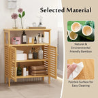 Natural Bamboo Floor Storage Cabinet with Louvered Doors and Open Shelf, Single, Freestanding