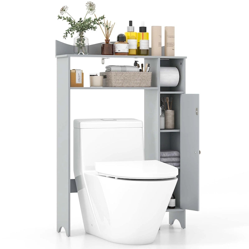 Grey Over-Toilet Storage Cabinet with Toilet Paper Holder, Single, Freestanding