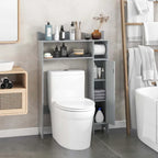 Grey Over-Toilet Storage Cabinet with Toilet Paper Holder, Single, Freestanding