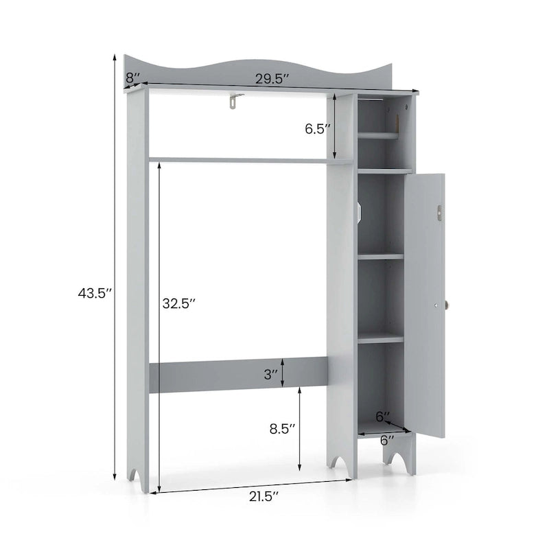 Grey Over-Toilet Storage Cabinet with Toilet Paper Holder, Single, Freestanding