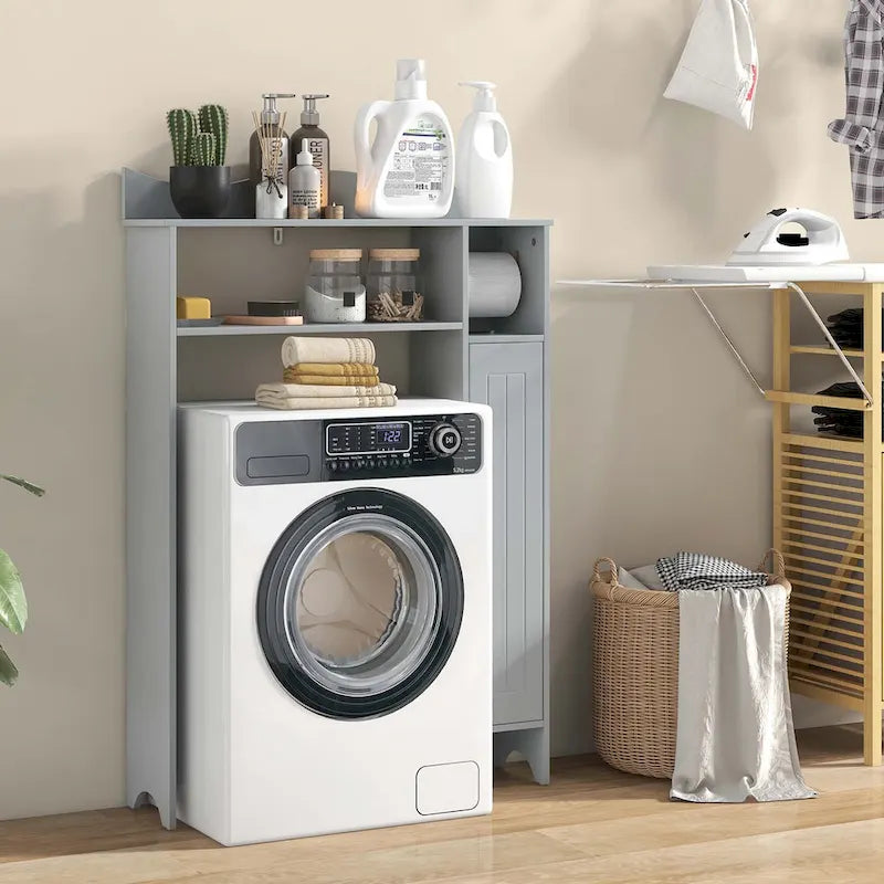 Grey Over-Toilet Storage Cabinet with Toilet Paper Holder, Single, Freestanding