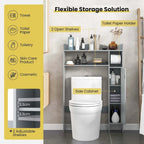 Grey Over-Toilet Storage Cabinet with Toilet Paper Holder, Single, Freestanding