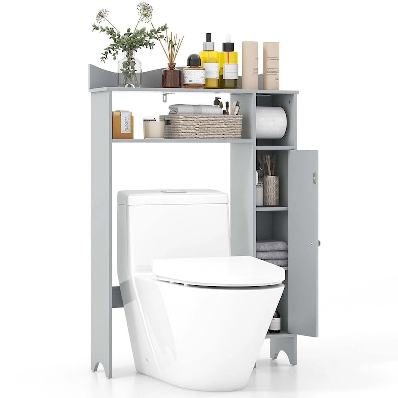 Grey Over-Toilet Storage Cabinet with Toilet Paper Holder, Single, Freestanding
