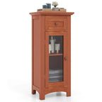 Black / Brown Bathroom Floor Cabinet with Glass Door & Drawer, Single, Freestanding