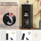 Black / Brown Bathroom Floor Cabinet with Glass Door & Drawer, Single, Freestanding