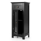 Black / Brown Bathroom Floor Cabinet with Glass Door & Drawer, Single, Freestanding