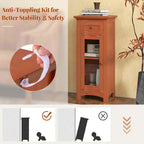 Black / Brown Bathroom Floor Cabinet with Glass Door & Drawer, Single, Freestanding