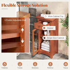 Black / Brown Bathroom Floor Cabinet with Glass Door & Drawer, Single, Freestanding