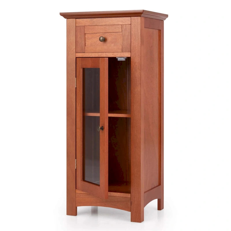 Black / Brown Bathroom Floor Cabinet with Glass Door & Drawer, Single, Freestanding