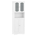 White / Black Tall Bathroom Storage Cabinet with Frosted Glass Doors, Single, Freestanding