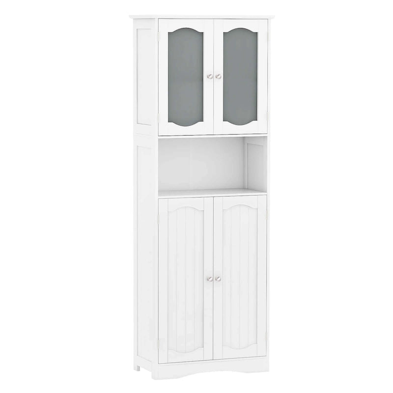 White / Black Tall Bathroom Storage Cabinet with Frosted Glass Doors, Single, Freestanding
