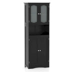 White / Black Tall Bathroom Storage Cabinet with Frosted Glass Doors, Single, Freestanding