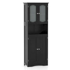 White / Black Tall Bathroom Storage Cabinet with Frosted Glass Doors, Single, Freestanding