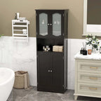 White / Black Tall Bathroom Storage Cabinet with Frosted Glass Doors, Single, Freestanding