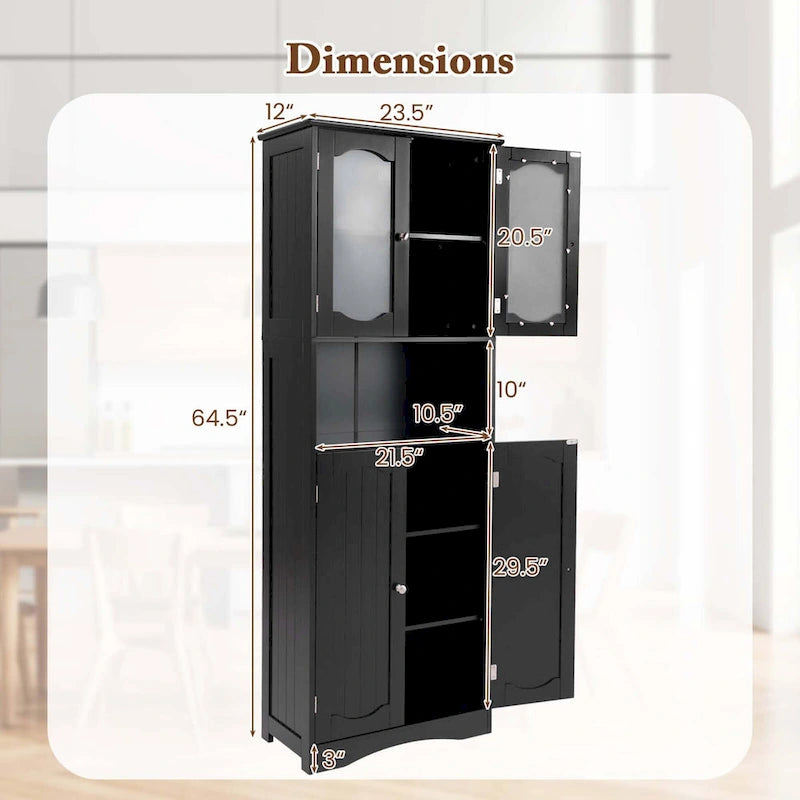 White / Black Tall Bathroom Storage Cabinet with Frosted Glass Doors, Single, Freestanding