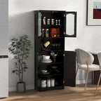 White / Black Tall Bathroom Storage Cabinet with Frosted Glass Doors, Single, Freestanding