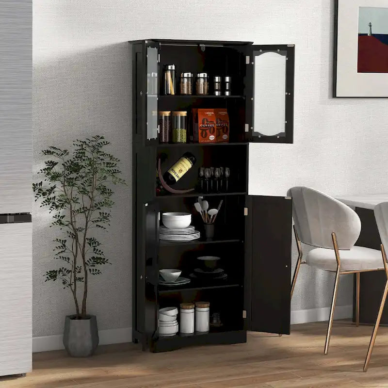 White / Black Tall Bathroom Storage Cabinet with Frosted Glass Doors, Single, Freestanding