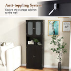 White / Black Tall Bathroom Storage Cabinet with Frosted Glass Doors, Single, Freestanding