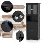 White / Black Tall Bathroom Storage Cabinet with Frosted Glass Doors, Single, Freestanding