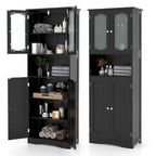White / Black Tall Bathroom Storage Cabinet with Frosted Glass Doors, Single, Freestanding