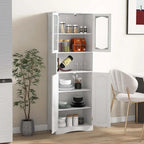 White / Black Tall Bathroom Storage Cabinet with Frosted Glass Doors, Single, Freestanding