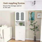 White / Black Tall Bathroom Storage Cabinet with Frosted Glass Doors, Single, Freestanding