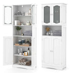 White / Black Tall Bathroom Storage Cabinet with Frosted Glass Doors, Single, Freestanding