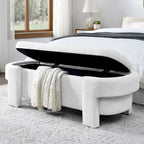 White Linen Upholstered Storage Bench, 51.5", 1-Seat